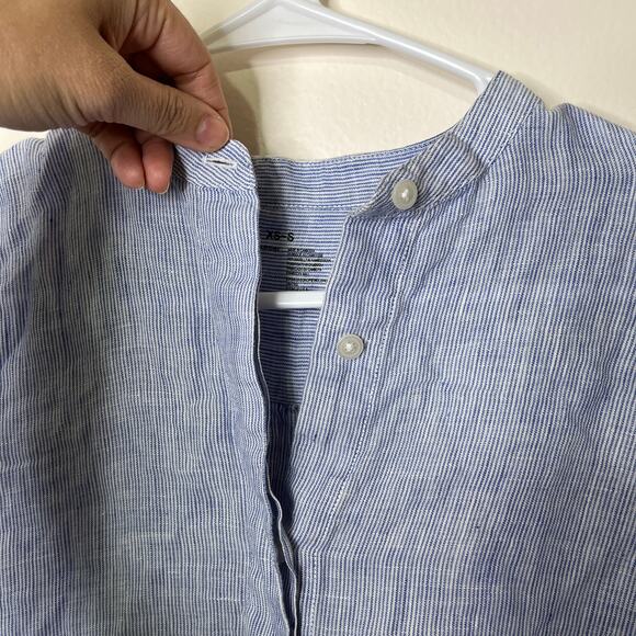 100% Linen Blouse Top XS/S Blue Striped Oversized Long Sleeve Coastal - Picture 4 of 4